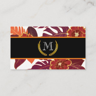 Classic Monogram Gold Leafs Floral Pattern Business Card