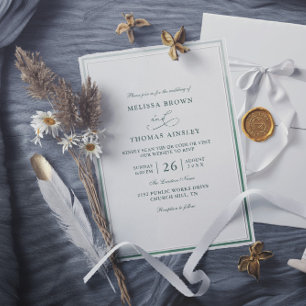 Classic Monogram Green Budget QR Code Wedding Invitation