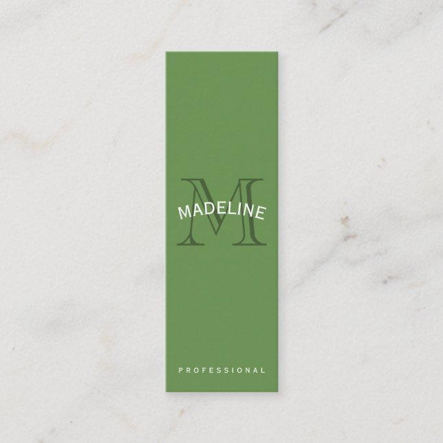 Classic Monogram Green with Arc Text Mini Business Card (Front)