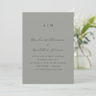 Classic Monogram Grey and Black Script Wedding Invitation
