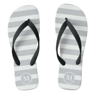 Classic Monogram Grey and White Stripes Flip Flops