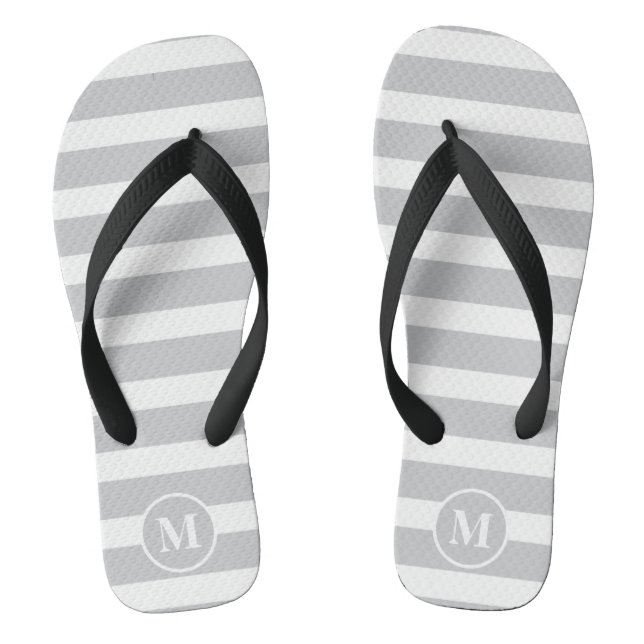 Classic Monogram Grey and White Stripes Flip Flops (Footbed)