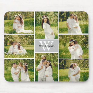 Classic Monogram Grey Photo Collage Mouse Pad