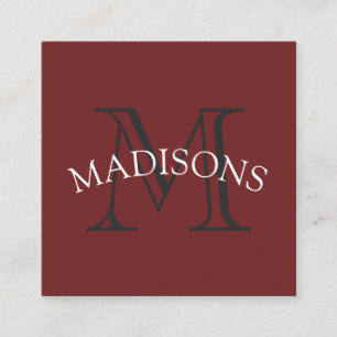 Classic Monogram Grey Red with Arc Text Square Business Card