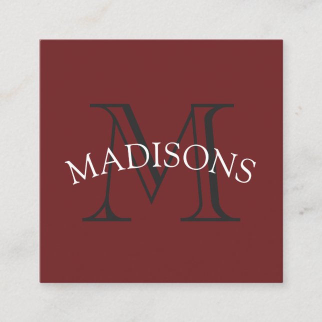 Classic Monogram Grey Red with Arc Text Square Business Card (Front)