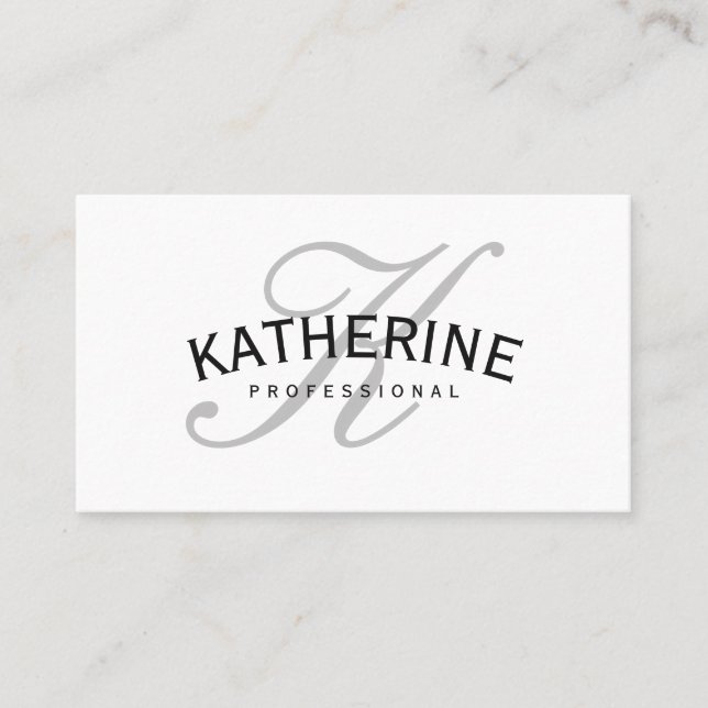 Classic Monogram Grey with Arc Text Business Card (Front)