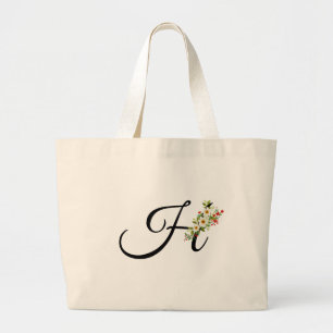 Classic monogram H red white flower mother gift Large Tote Bag