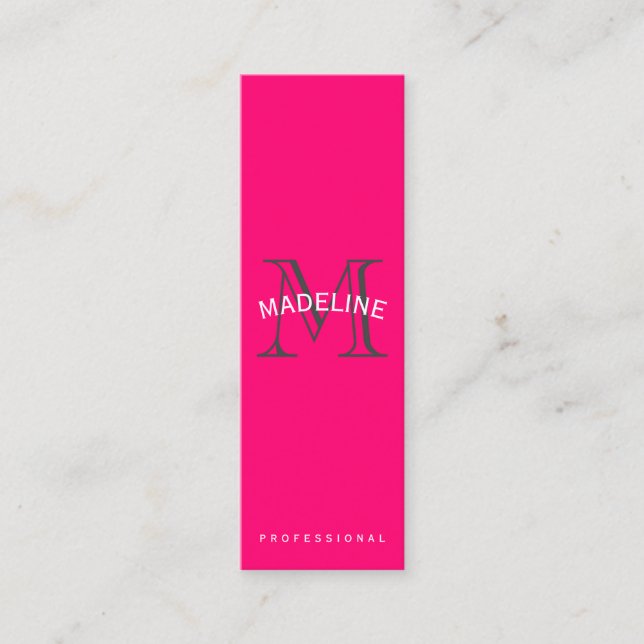 Classic Monogram Hot Pink with Arc Text Mini Business Card (Front)