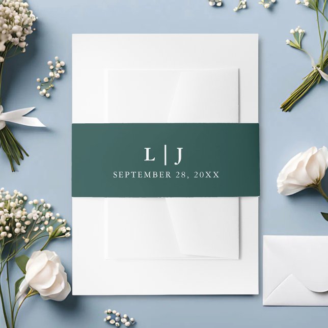 Classic Monogram Hunter Green Wedding Invitation Belly Band (Hunter green monogram belly band with your initials adds a rich, elegant finish.)