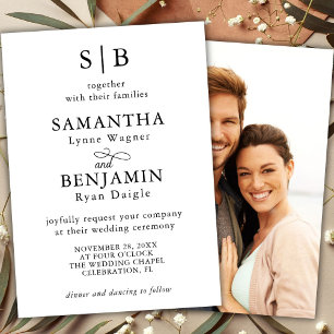 Classic Monogram Initial Photo Wedding Invitation