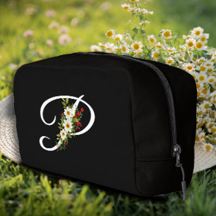 Classic monogram initial red flower mother gift dopp kit