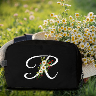 Classic monogram initial red flower mother gift dopp kit