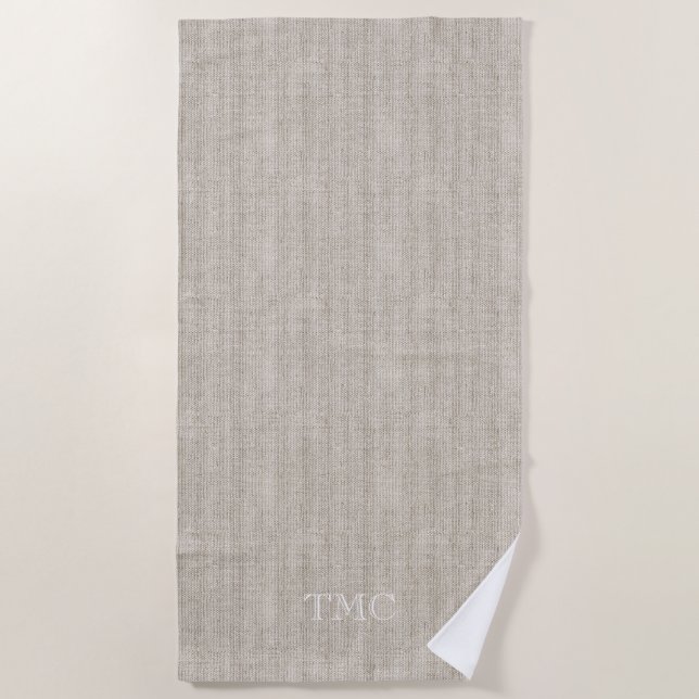 Classic Monogram INITIALS Luxury Linen Fabric Home Beach Towel (Front)