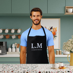 Classic Monogram Initials Name Black Chef Apron