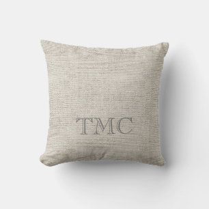 Classic Monogram INITIALS Neutral Linen Fabric Cushion