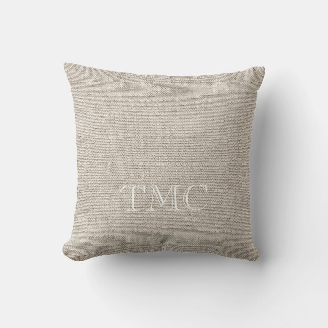 Classic Monogram INITIALS Neutral Linen Timeless Cushion (Front)