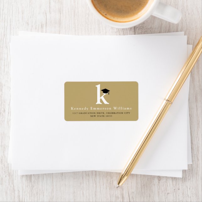 Classic Monogram K & Black Graduation Cap Address Label (Insitu)
