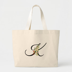 Classic monogram K red white flower mother gift Large Tote Bag