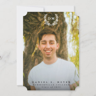 Classic Monogram/Laurel Wreath 2 Photo Graduation Announcement
