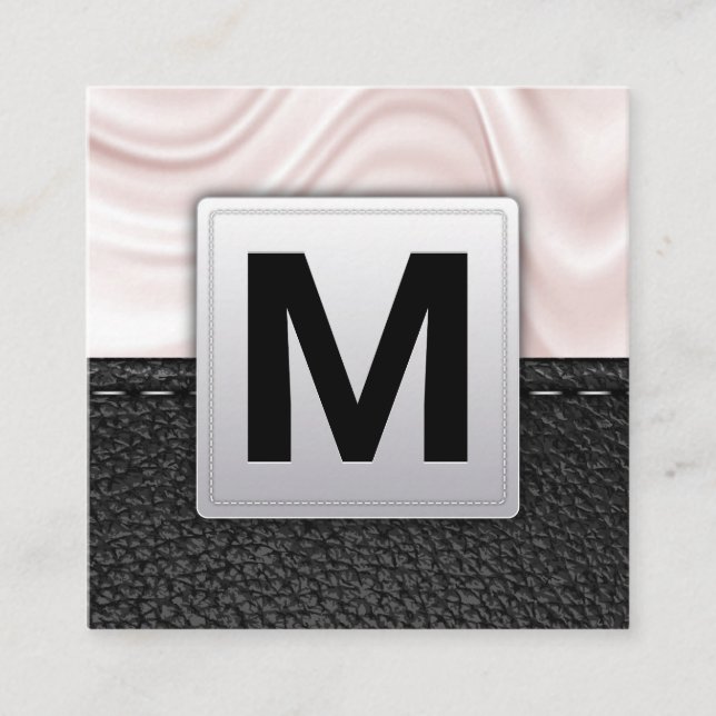 Classic Monogram | Leather Background Square Busin Square Business Card (Front)