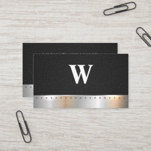 Classic Monogram   Leather Metal Rivets Business Card