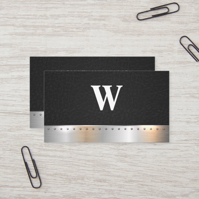 Classic Monogram | Leather Metal Rivets Business Card (Front/Back In Situ)