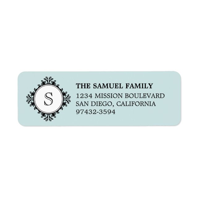 Classic monogram letter custom blue return address (Front)