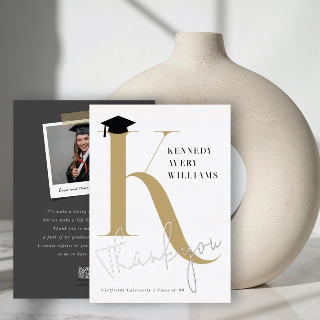 Classic Monogram Letter K Modern Graduation Cap (Classic Monogram Letter K Modern Graduation Cap Foil Thank You Card @ zazzle.com/color_therapy)