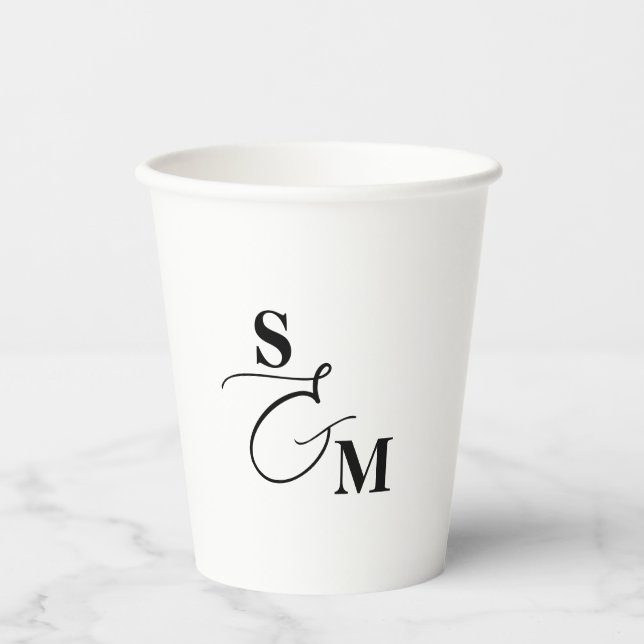 Classic Monogram Modern Ampersand Wedding Paper Cups (Front)