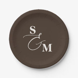 Classic Monogram Modern Ampersand Wedding Paper Plate