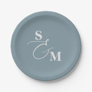 Classic Monogram Modern Ampersand Wedding Paper Plate