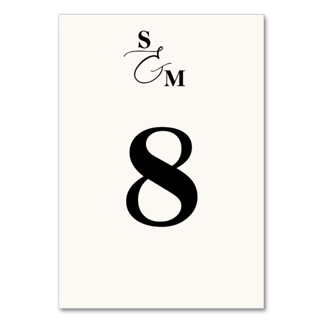 Classic Monogram Modern Ampersand Wedding Table Number (Front)