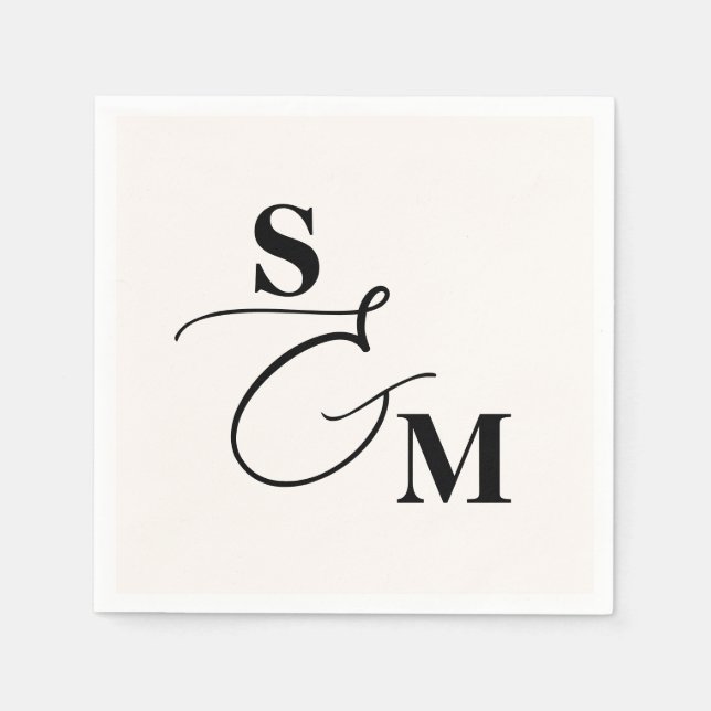 Classic Monogram Modern Script Ampersand Wedding Napkin (Front)