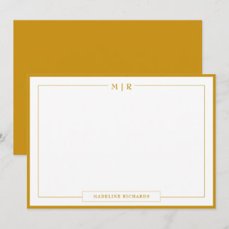 Classic Monogram Mustard Yellow Border Stationery Card