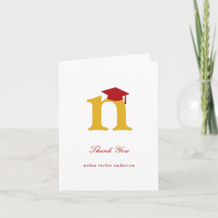Classic Monogram N Graduation Cap Photo Modern Thank You Card