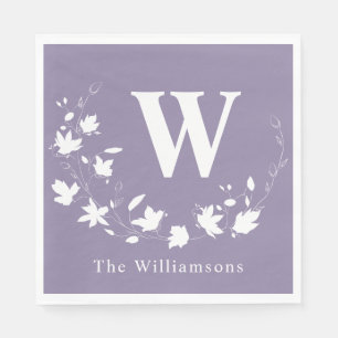 Classic Monogram Name Lilac Floral Wreath Custom  Napkin