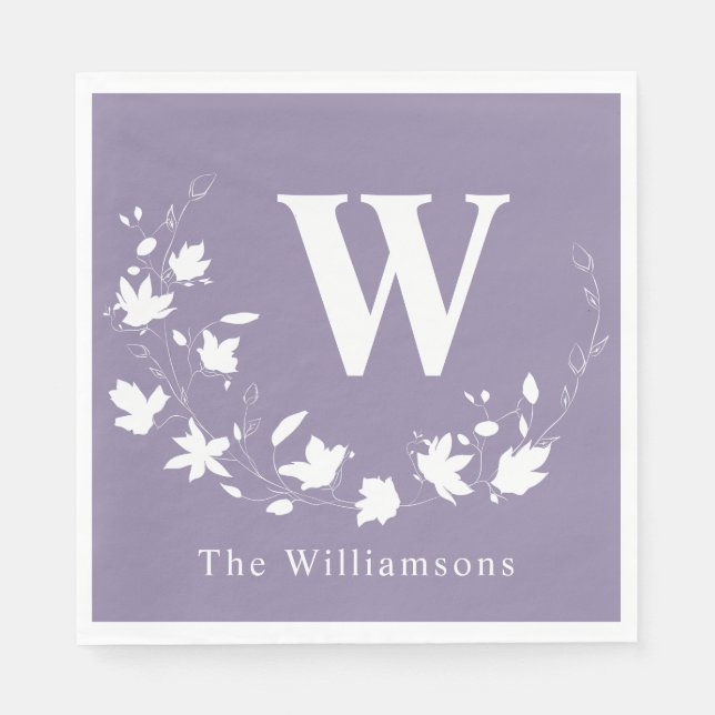 Classic Monogram Name Lilac Floral Wreath Custom  Napkin (Front)