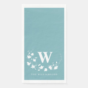 Classic Monogram Name Teal Floral Wreath Custom Napkin