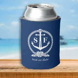 Classic Monogram Nautical Blue Anchor Beach Boat Can Cooler