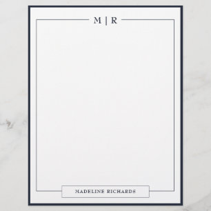 Classic Monogram Navy Blue Border Letterhead
