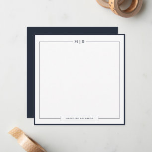 Classic Monogram Navy Blue Border Stationery Card