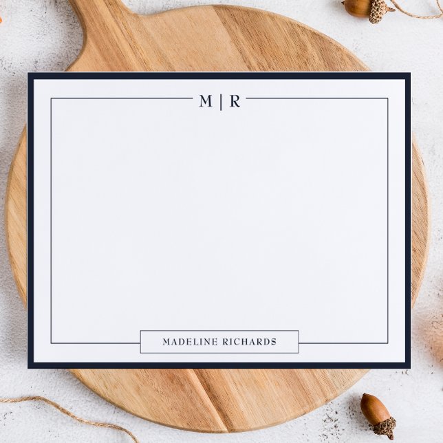 Classic Monogram Navy Blue Border Stationery Card (Creator Uploaded)