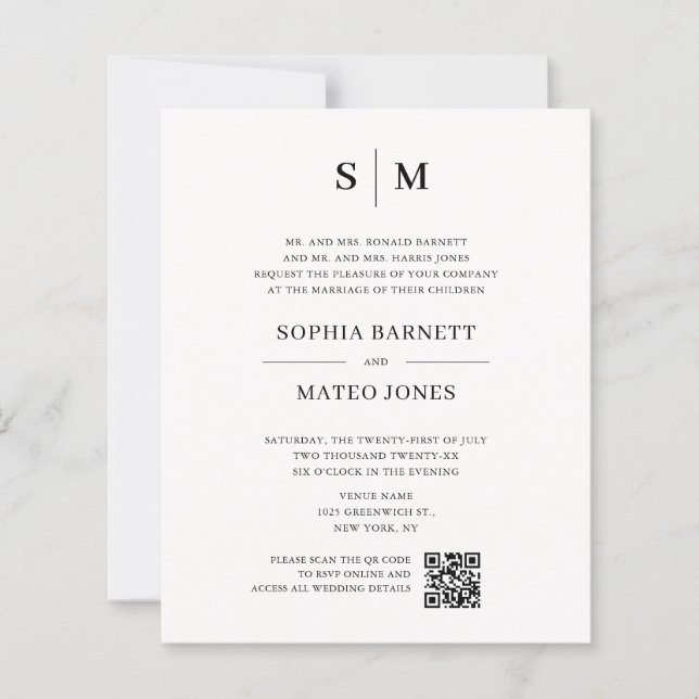 Classic Monogram Off White QR Code Wedding (Front)