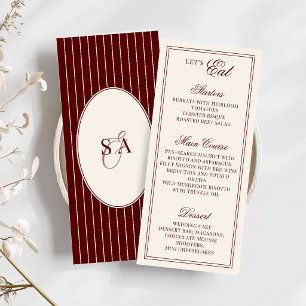 Classic Monogram Old Money Burgundy Ivory Wedding Menu