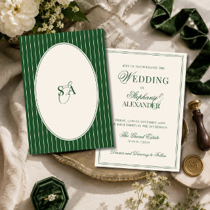 Classic Monogram Old Money Emerald Green Wedding Invitation