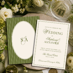Classic Monogram Old Money Olive Green Wedding Invitation
