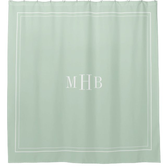 Classic Monogram on Light Seafoam Custom Colour Shower Curtain (Front)