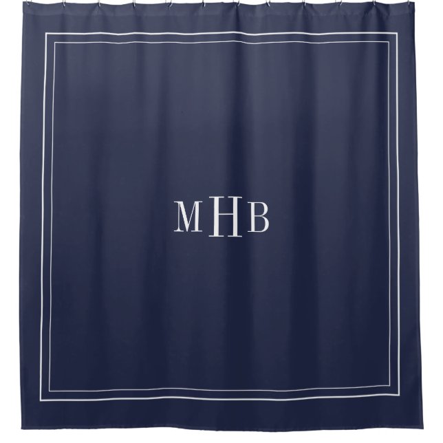 Classic Monogram on Midnight Blue Custom Colour Shower Curtain (Front)