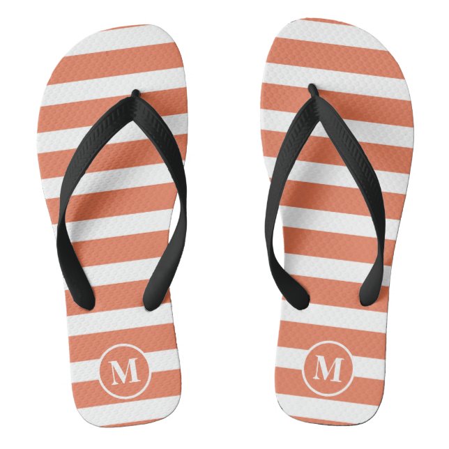 Classic Monogram Orange and White Stripes Flip Flo Jandals (Footbed)