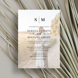 Classic Monogram Photo Heart Script Wedding Invitation